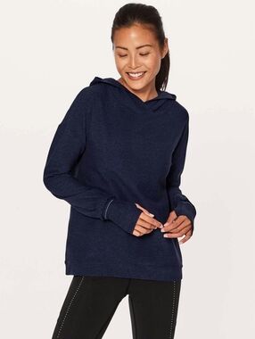 Lululemon Extra Mile Hoodie Heathered Hero Blue / Black navy women's athleisure